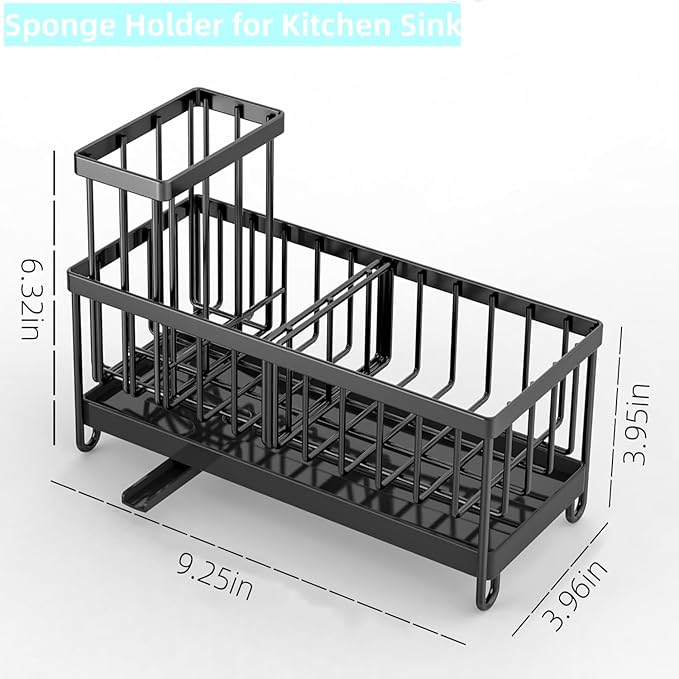 Sponge Holder for Kitchen Sink - Sink Caddy with Brush Holder Auto Draining Sponge Caddy Organizer with Divider Stainless Steel Kitchen Accessories Storage for Countertop