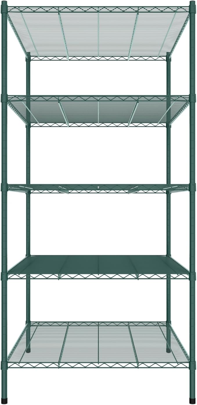 Commercial NSF Listed Green Epoxy Stationary Wire Shelving Kit 36" x 48" x 74", with 5 Shelves Perfect for Warehouse, Walk-in Refrigerator, Freezer, Grocery Store, Restaurant, Dishroom