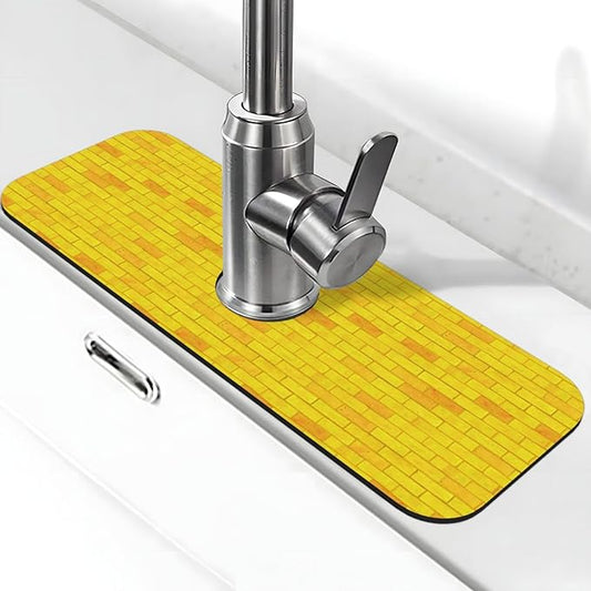 Yellow Bricks 15" X 5.5" Kitchen Sink Splash Guard Faucet Faucet Guard Draining Mat Sink Splash Guard Faucet Kitchen Bathroom