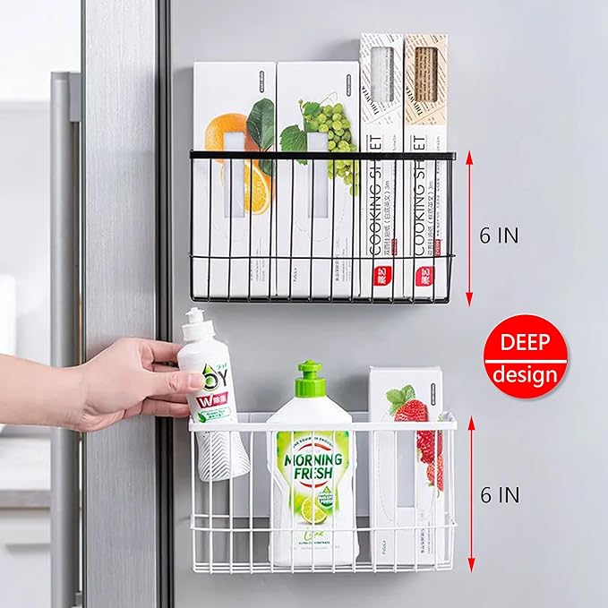 LIFEFAN Magnetic Refrigerator Organizer Magnetic Basket Kitchen Organizer Metal Ziplock Bag Storage Organizer (White)