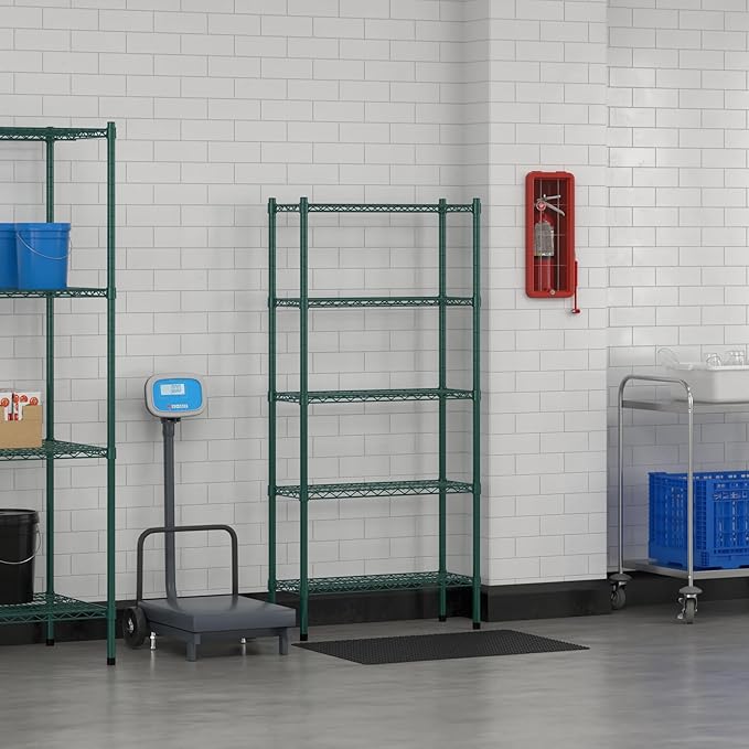 Commercial NSF Listed Green Epoxy Stationary Wire Shelving Kit 12" x 30" x 64", with 5 Shelves Perfect for Warehouse, Walk-in Refrigerator, Freezer, Grocery Store, Restaurant, Dishroom