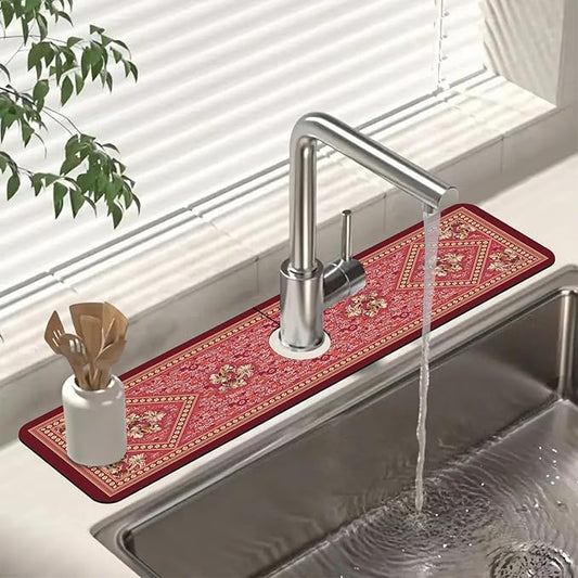 Sink Splash Guard Faucet Mat Bohemian Rug Flower Absorbent Fast Drying Mat Sink Gadgets Splash Guard Behind Faucet Drip Catcher for Kitchen Bathroom 23.5"X5.5"