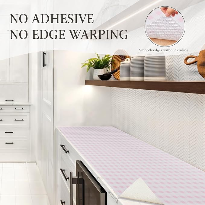 Beautysaid Shelf and Drawer Liner for Kitchen Cabinet, Non Adhesive Non Slip Shelf Paper Waterproof Washable Thickened for Dresser Pantry Shelve Bathroom Protector Liner(Pink Checkered,12 in x 10 FT)