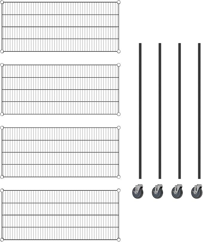 Commercial NSF Listed Black Epoxy Mobile Wire Shelving Kit 21" x 48" x 60", with 4 Shelves Perfect for Warehouse, Walk-in Refrigerator, Freezer, Grocery Store, Restaurant, Dishroom