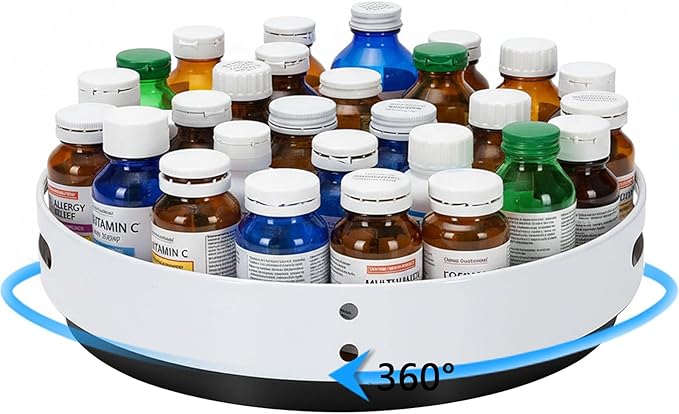Lazy Susan Turntable Organizer, Plastic Round 360° Vitamin & Medicine Storage Tray, Rotating Pill Bottle Organizer for Bathroom Cabinet, Pantry, Kitchen Countertop, Vanity, Clear