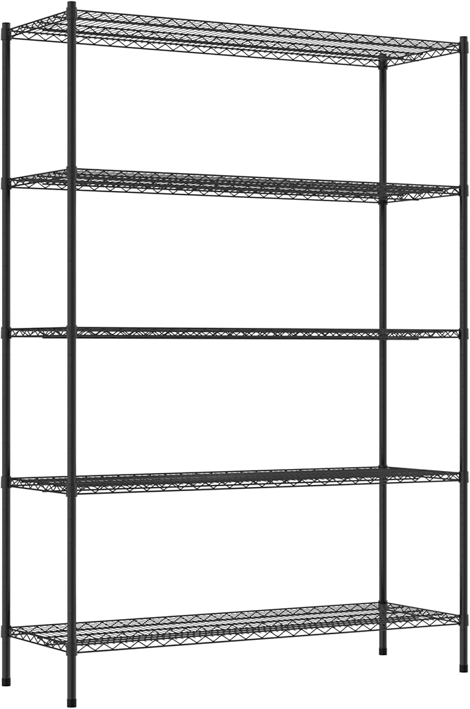 Commercial NSF Listed Black Epoxy Stationary Wire Shelving Kit 21" x 60" x 86", with 5 Shelves Perfect for Warehouse, Walk-in Refrigerator, Freezer, Grocery Store, Restaurant, Dishroom