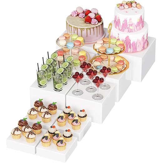 Lifewit 10 PCS Buffet Risers and Stands, Food Risers for Buffet Table, Catering Dessert Cake Holder for Party, Collectibles Jewelry Display Shelf, Nesting Cube Boxes, White, (6“,6",7.8",8.3",10")