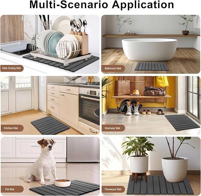 Stone Drying Mat for Kitchen Counter,24"x16" Large Dish Drying Mat,Stone Bath Mat,Quick Drying Fast Absorbent Diatomaceous Drying Matt Kitchen Counter for Dishes Bottles Cups Bathroom Any Countertop
