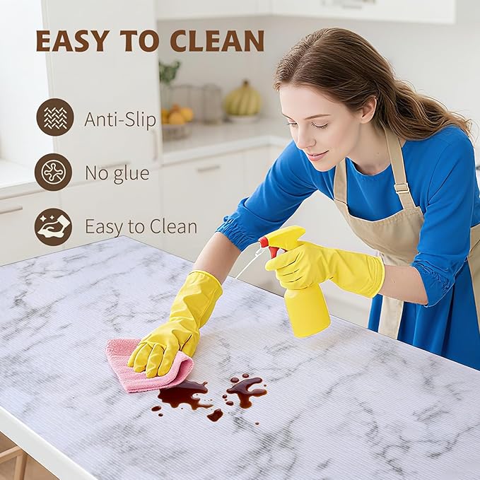 Shelf Liners for Kitchen Cabinets 17in x 20FT, Non Adhesive Drawer Liner Marble Pattern Thickened Shelf Liner Non-Slip Easy to Clean for Tool Box Refrigerator with Knife and Tape Measure