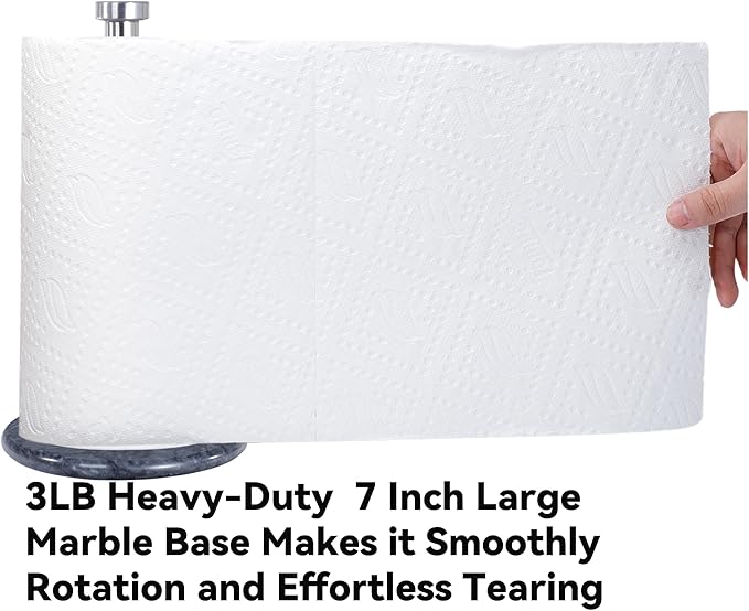 Paper Towel Holder with Marble Base - 13" x 7" Upright Paper Roll Dispenser with Heavy Non-Slip Base for Easy One-Handed Tear - for Countertops, Cabinets, and Bathrooms