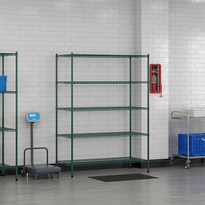 Commercial NSF Listed Green Epoxy Stationary Wire Shelving Kit 24" x 54" x 74", with 5 Shelves Perfect for Warehouse, Walk-in Refrigerator, Freezer, Grocery Store, Restaurant, Dishroom