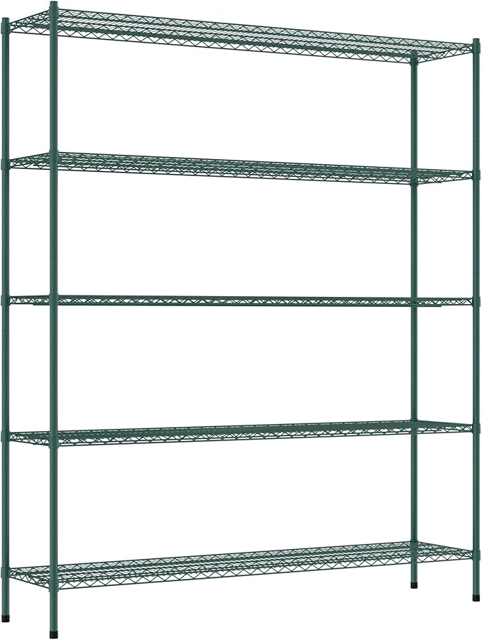 Commercial NSF Listed Green Epoxy Stationary Wire Shelving Kit 18" x 72" x 86", with 5 Shelves Perfect for Warehouse, Walk-in Refrigerator, Freezer, Grocery Store, Restaurant, Dishroom