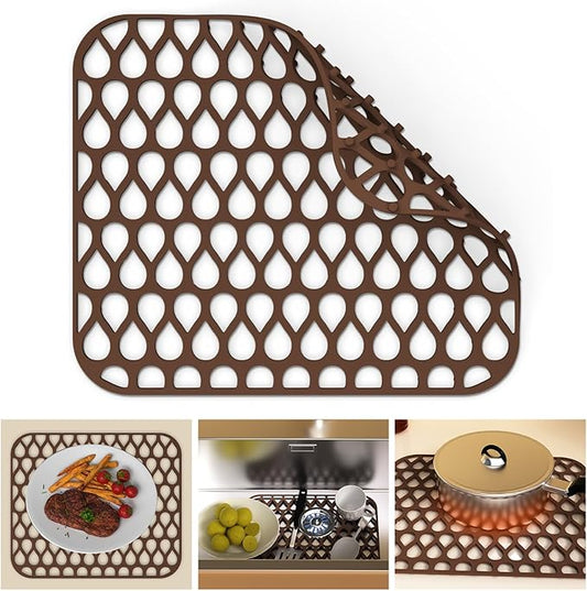 Sink Protectors for Kitchen Sink,TOOVEM 13.6"x11.6" Kitchen Sink Mats Large Silicone Sink Mats Grid for Bottom of Farmhouse Heat Resistant Silicone Coffee 1PCS