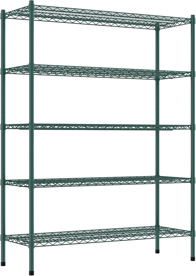 Commercial NSF Listed Green Epoxy Stationary Wire Shelving Kit 18" x 48" x 64", with 5 Shelves Perfect for Warehouse, Walk-in Refrigerator, Freezer, Grocery Store, Restaurant, Dishroom