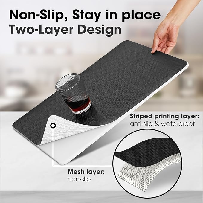 ALIUNI Drawer and Shelf Liner, Non-Slip Kitchen Cabinet Liners Non-Adhesive Thick Strong Grip Waterproof Washable Mats Protect Dresser Shelves Cupboard Bathroom Cabinets, Black, 18 in X 30 FT