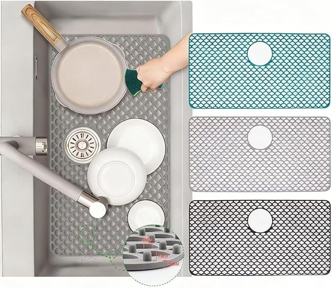 SEEK RARE Kitchen Sink Mat 28.3 x 15.2in Silicone Sink Mat Non Slip Sink Protector for Farmhouse Kitchen Grey A