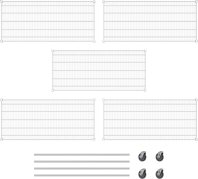 Commercial NSF Listed Chrome Mobile Wire Shelving Kit 24" x 54" x 60", with 5 Shelves Perfect for Warehouse, Walk-in Refrigerator, Freezer, Grocery Store, Restaurant, Dishroom
