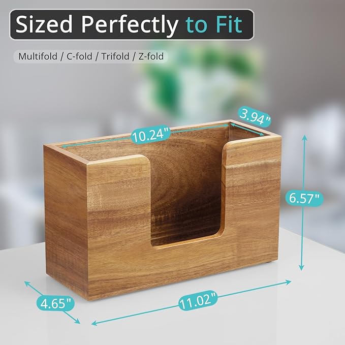Paper Towel Dispenser Countertop, Acacia Wood Bathroom Paper Towel Holder for Home, Napkin Holder for Kitchen, Multifold C-Fold, Z-Fold, Trifold Paper Hand Towel Dispenser for Bathroom Toilet