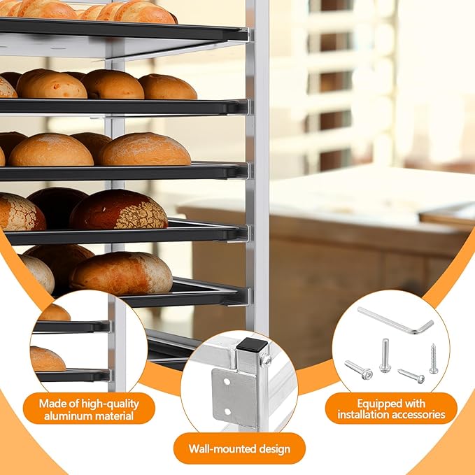 Zonon 28" x 18" x 21" Wall Mounted Sheet Bun Pan Rack, Aluminum Bun Pan Rack Holds 6 Full-size Sheet Pans for Bakeries and Catering Kitchens