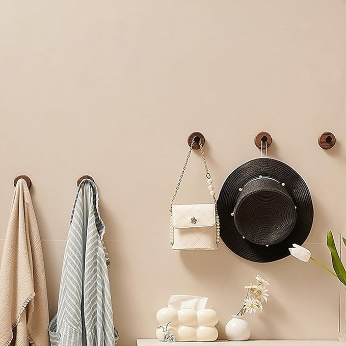 Stacknovo No-Drill Wall Hooks (3-Pack) - Dark Walnut Decorative Adhesive Hooks for Towels, Hats & Robes, Strong Damage-Free Hanging in Bathroom, Kitchen, Bedroom (3, Black)