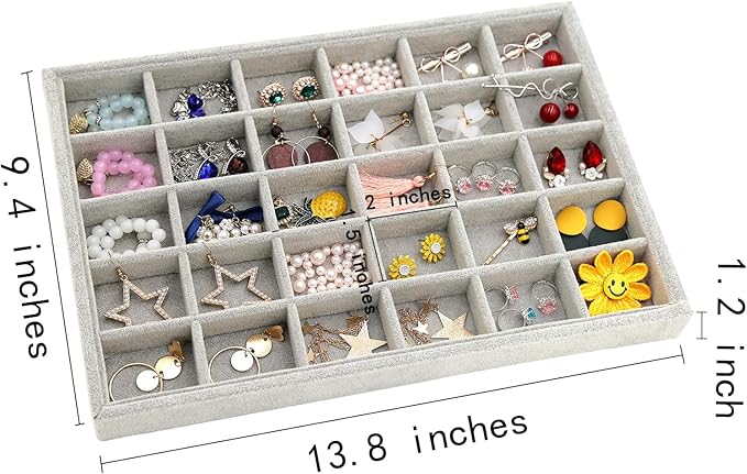 Stratalife Earring Organizer Stackable Jewelry Tray Removable Display Tray Organizer for Jewelry Necklace Earring Drawer Insert 30 Grid Grey