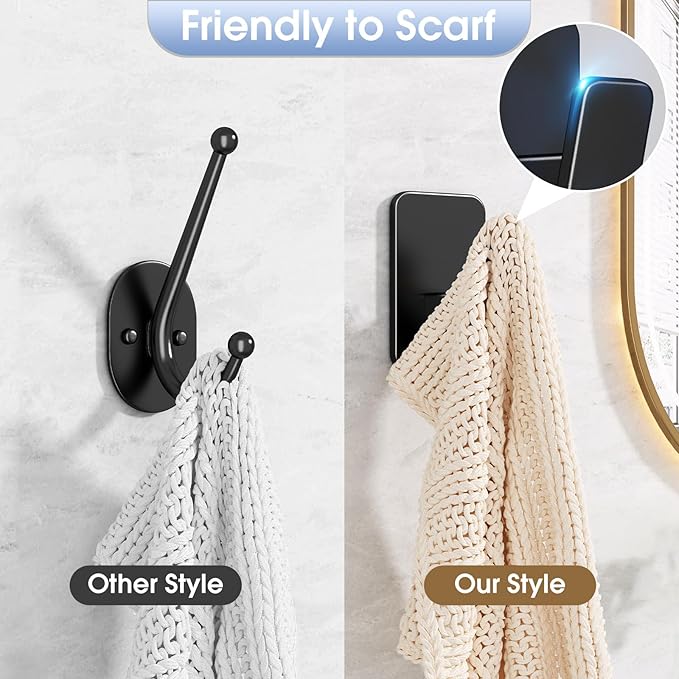 Danpoo Heavy Duty Self Adhesive Hooks 6-Pack - Value Set for Whole House Organization, No Drill Wall Hooks for Bathroom, Kitchen, Laundry Room & Entryway (Black)