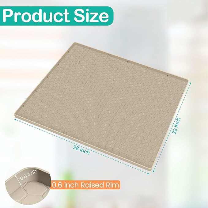 FORWOS Waterproof Under Sink Mat 28" x 22", Silicone Cabinet Liner, Rubber Protector for Kitchen and Bathroom, Keeps Cabinets Clean, Dry, and Organized (Khaki)