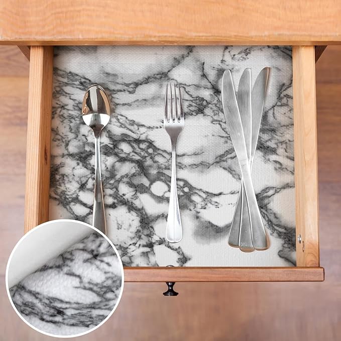 Quttisay Shelf Liner for Kitchen Cabinets,Non Adhesive Cabinet Liner,Non-Slip Drawer Liner,Waterproof Shelf Liner Easy to Clean Strong Grip Liner for Cabinets,Drawers,Cupboard，(Marble 12in x 16.4FT)