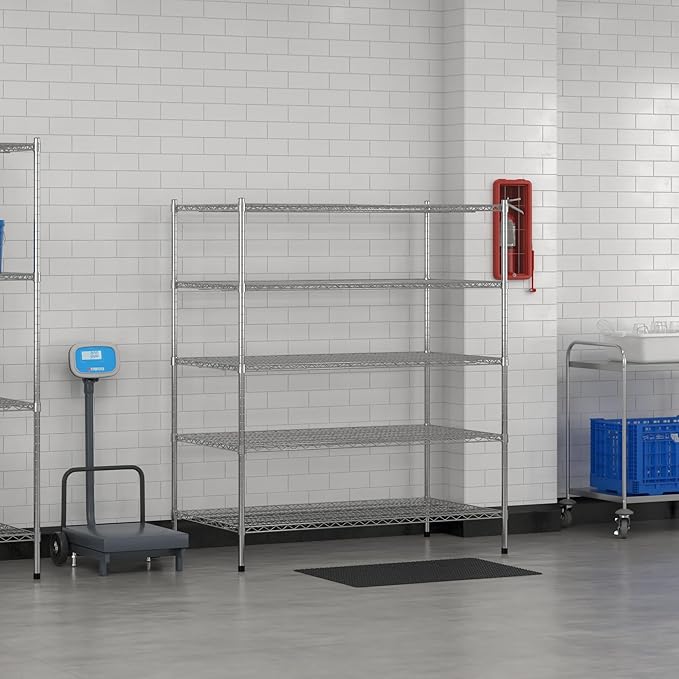 Commercial NSF Listed Chrome Stationary Wire Shelving Kit 30" x 54" x 64", with 5 Shelves Perfect for Warehouse, Walk-in Refrigerator, Freezer, Grocery Store, Restaurant, Dishroom