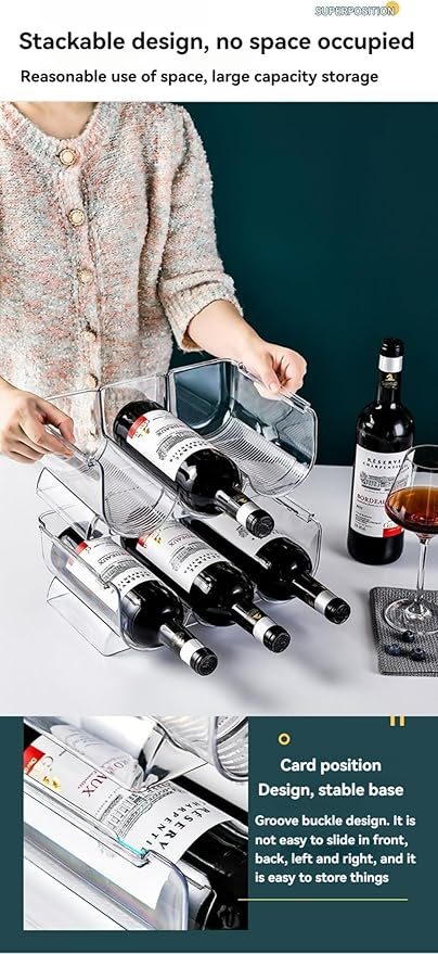 JWYTA Transparent Wine Rack Stackable Bottle Holder for Refrigerator Beverage Storage and Organization at Home (1 Link)