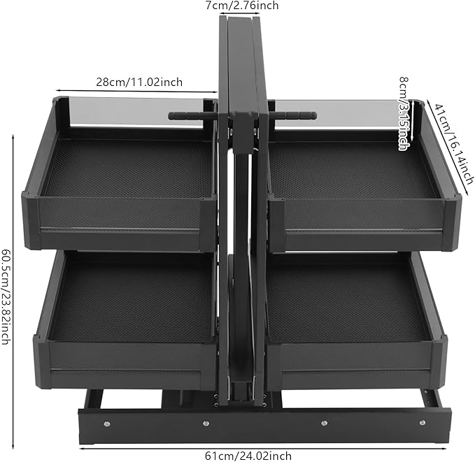 Pull-Out Organizers, Pull Out Kitchen Storage Rack with Double Layer 4 Baskets, Smooth Sliding Rails for Suitable For Kitchen Corner Cabinets (Corner Cabinet Pull-Out Organizer)
