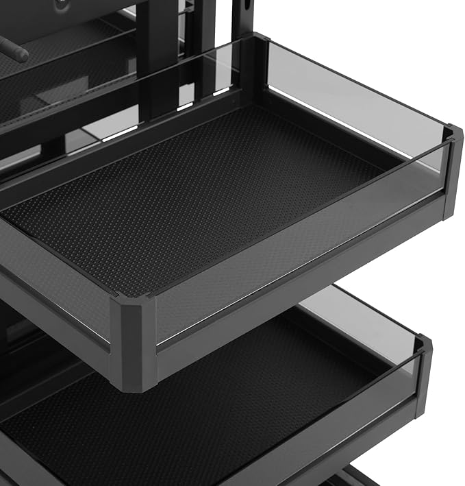 Pull-Out Organizers, Pull Out Kitchen Storage Rack with Double Layer 4 Baskets, Smooth Sliding Rails for Suitable For Kitchen Corner Cabinets (Corner Cabinet Pull-Out Organizer)