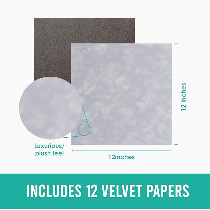 S.E.I Chrome Velvet Paper, Felt Fabric For Drawer and Jewelry Box Liner, 12" x 12" - 12 Sheets