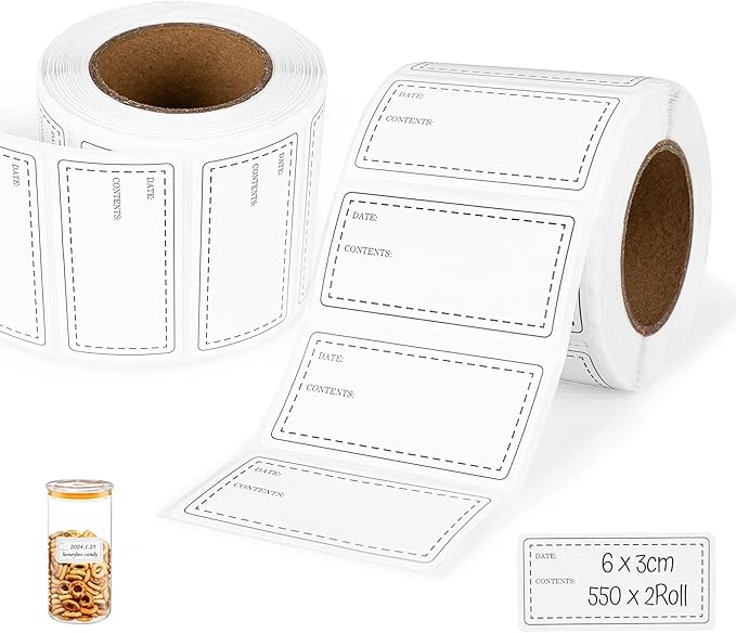 1100pcs Food Storage Stickers,2 Roll Removable Freezer Labels,1.18 x 2.36In Refrigerator Date Paper Labels Waterproof Oil Stickers Food Label to Write on for Container Kitchen Restaurant,Black