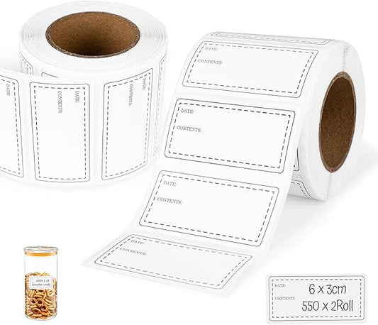 1100pcs Food Storage Stickers,2 Roll Removable Freezer Labels,1.18 x 2.36In Refrigerator Date Paper Labels Waterproof Oil Stickers Food Label to Write on for Container Kitchen Restaurant,Black