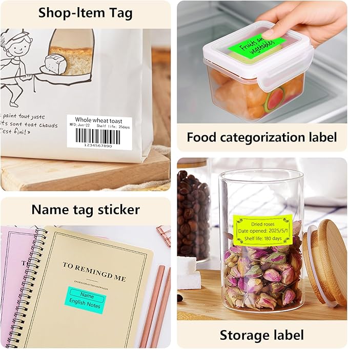 PALAIBEIQI 1x2 Inch Thermal Labels,500PCS Rectangle Stickers,Waterproof Removable Blank Stickers for Address,Jars,Freezer Containers & Pantry Organization,Fluorescent Green