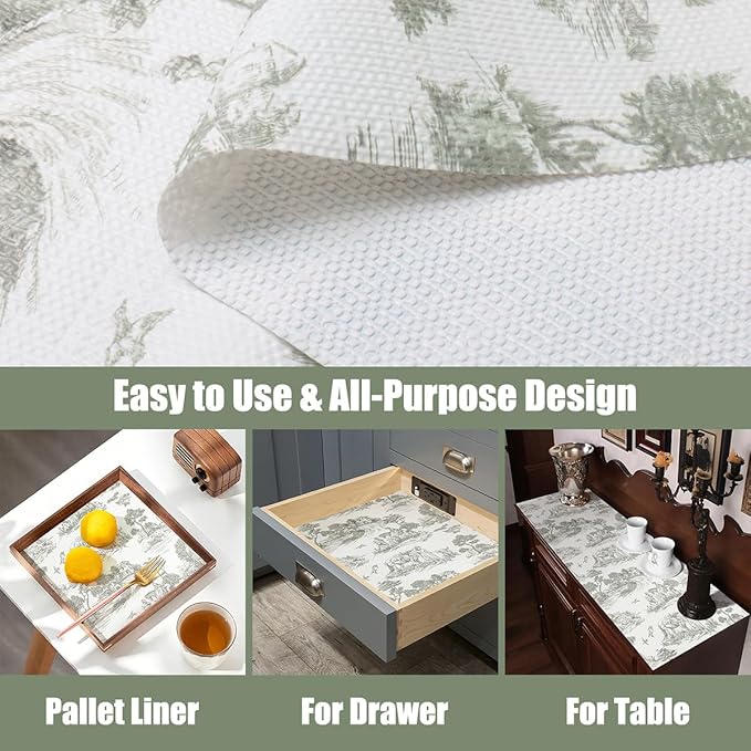 Tatyanna Shelf Liner for Kitchen Cabinets Non Adhesive Drawer Liner Non Slip Cabinet Liner Strong Grip Green Shelf Liners Waterproof Easy to Clean Dresser Liner for Kitchen Cupboard 12IN x 16.4FT