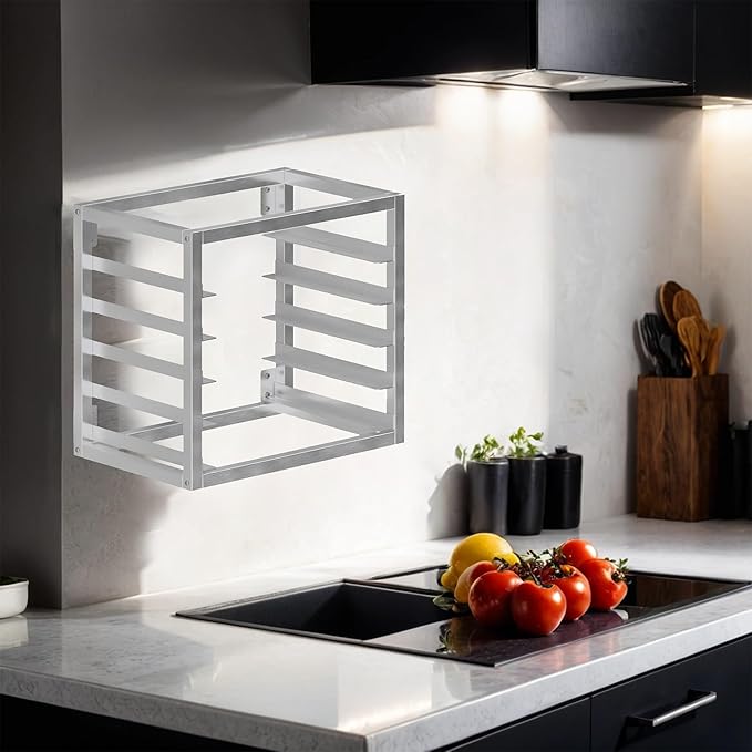 Wall Mounted Aluminum Bun Pan Rack – Holds 5 Half-Size Sheet Pans (21" x 13" x 18") | NSF Certified | Space-Saving Storage for Commercial Kitchens