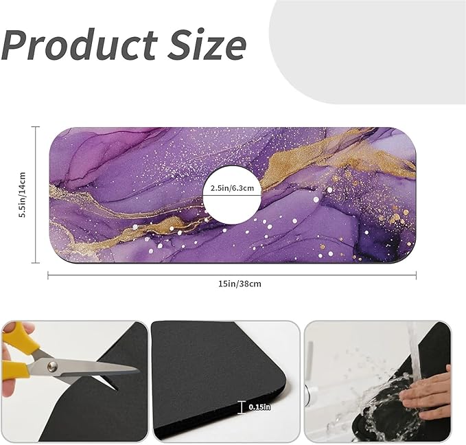 Kitchen Sink Splash Guard，Alcohol ink abstract purple Faucet Mat Sink Gadgets-Super Absorbent Fast Drying Mat Drip Catcher for Kitchen, Bathroom,Sink Mat, Dish Drying Mat, Bathroom(15" X 5.5" )