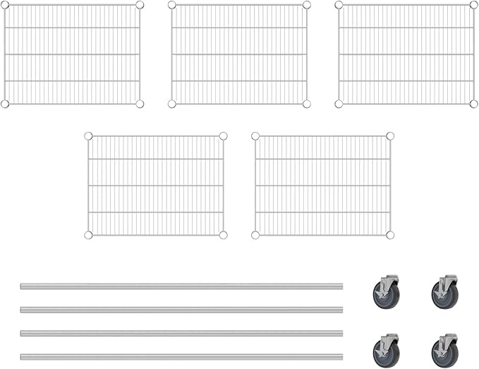 Commercial NSF Listed Chrome Mobile Wire Shelving Kit 18" x 24" x 60", with 5 Shelves Perfect for Warehouse, Walk-in Refrigerator, Freezer, Grocery Store, Restaurant, Dishroom