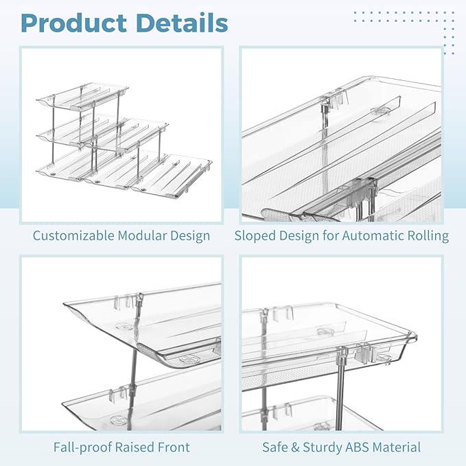 Can Organizer for Pantry, Clear 3-Tier Storage Rack, Stackable Beer and Beverage Can Holder, Transparent Can Dispenser, Flexible Modular Setup, Easy Installation