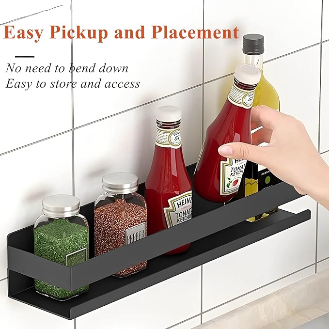Floating Stainless Steel Shelves with Baking Paint Technique Rust Protection, Nail-Free Wall Mounted Spice Rack for Kitchen,Storage Organizer Shelves,Set of 1 Black