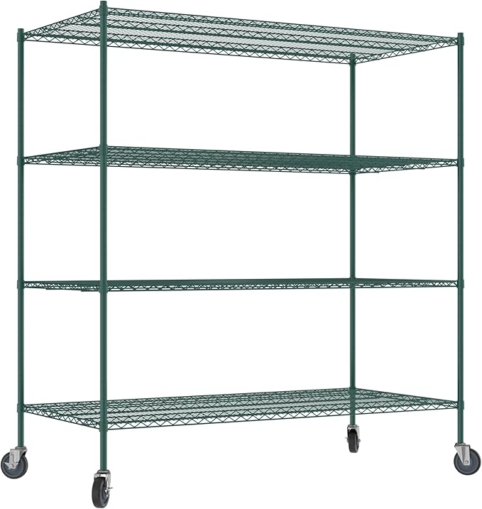 Commercial NSF Listed Green Epoxy Mobile Wire Shelving Kit 36" x 72" x 80", with 4 Shelves Perfect for Warehouse, Walk-in Refrigerator, Freezer, Grocery Store, Restaurant, Dishroom