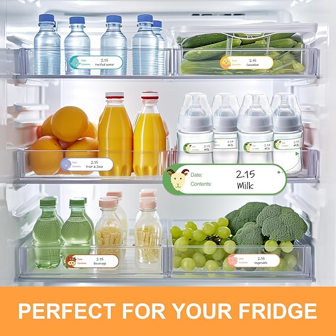 Labelebal 512pcs 1 x 4 Inch Baby Milk Bottle Labels to Write On,Freezer Labels Removable, Food Labels Cartoon Waterproof, No Residue Food Storage Labels for Kitchen, Mason Jar Labels,Can Not be Torn