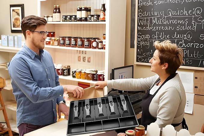 Cash Register Drawer Insert Tray with for Money Storage, Banks Supermarkets Stores,Black (5 Bill & 4 Coin)