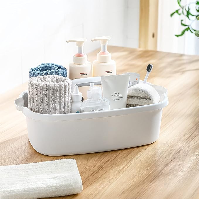 Goderewild 2 Pack Multi-Purpose Plastic Cleaning Caddy with Handle, Shower Caddy Organizer/Storage Basket/Totes Portable for Bathroom Supplies, Cleaning Products, Under Sink Tool, Housekeepers(White2)