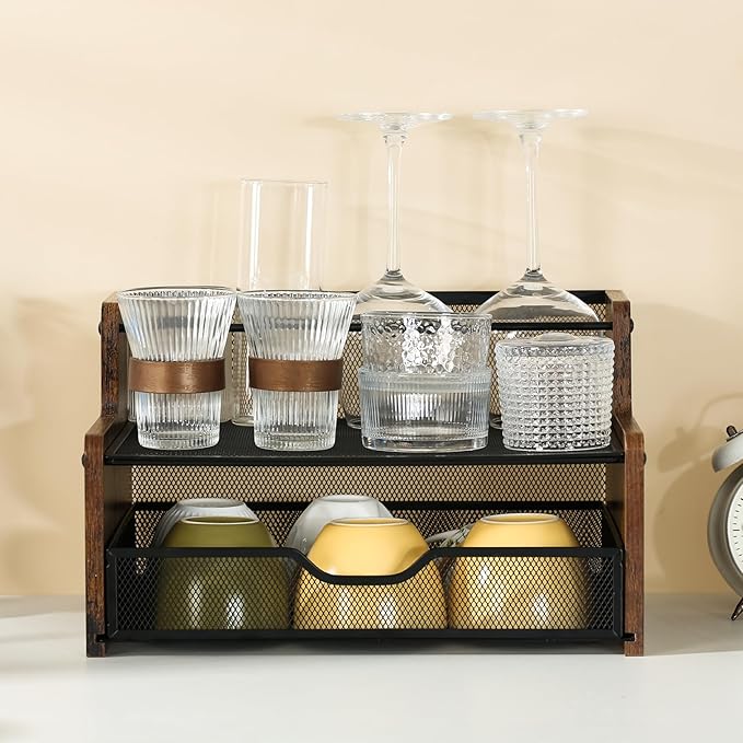 Bathroom Counter Organizer，Wood & Iron Spice Rack Organizer - Space Saving Desktop Storage Shelf for Kitchen Countertop, Office, Bathroom,Easy Assembly
