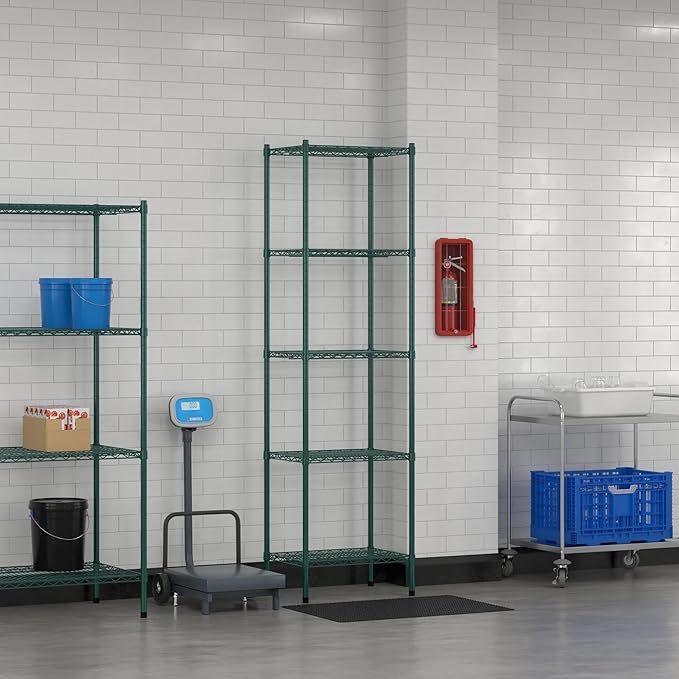 Commercial NSF Listed Green Epoxy Stationary Wire Shelving Kit 18" x 24" x 86", with 5 Shelves Perfect for Warehouse, Walk-in Refrigerator, Freezer, Grocery Store, Restaurant, Dishroom