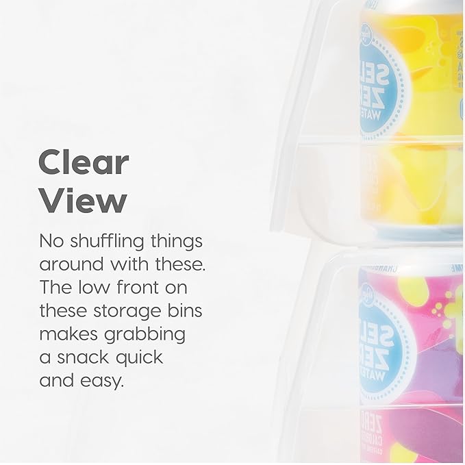 IRIS USA Plastic Stackable Clear Storage Bins, Open Front Fridge Pantry Kitchen Closet Cabinet Organizer Caddy Basket for Organizing Snack, Food, Cans, and Bathroom Essentials - Large 8 Pack