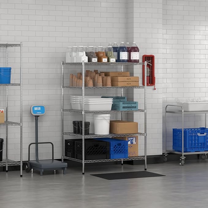 Commercial NSF Listed Chrome Stationary Wire Shelving Kit 30" x 42" x 64", with 5 Shelves Perfect for Warehouse, Walk-in Refrigerator, Freezer, Grocery Store, Restaurant, Dishroom